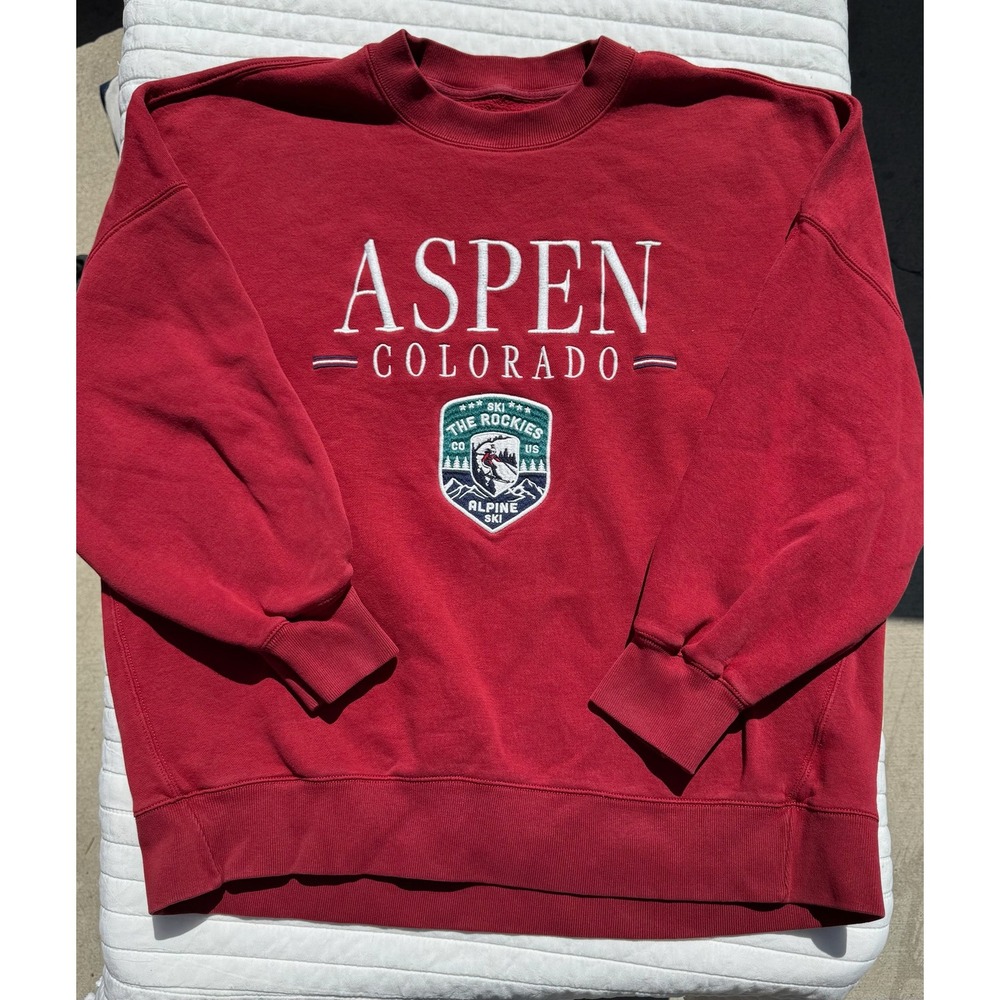 Abercrombie & Fitch Aspen Colorado Embroidered Sweatshirt Red LARGE Alpine Ski